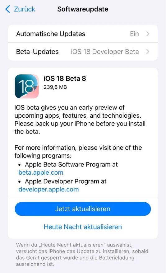 新兴苹果手机维修分享苹果 iOS / iPadOS 18 开发者预览版 Beta 8 发布 